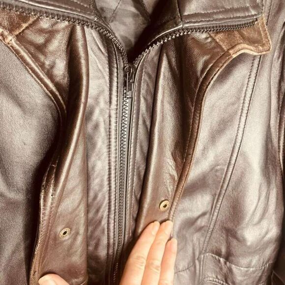 Boston Outfitters | Brn Genuine Leather Quilted Lined Bomber Jacket Size L | EUC - Picture 13 of 16